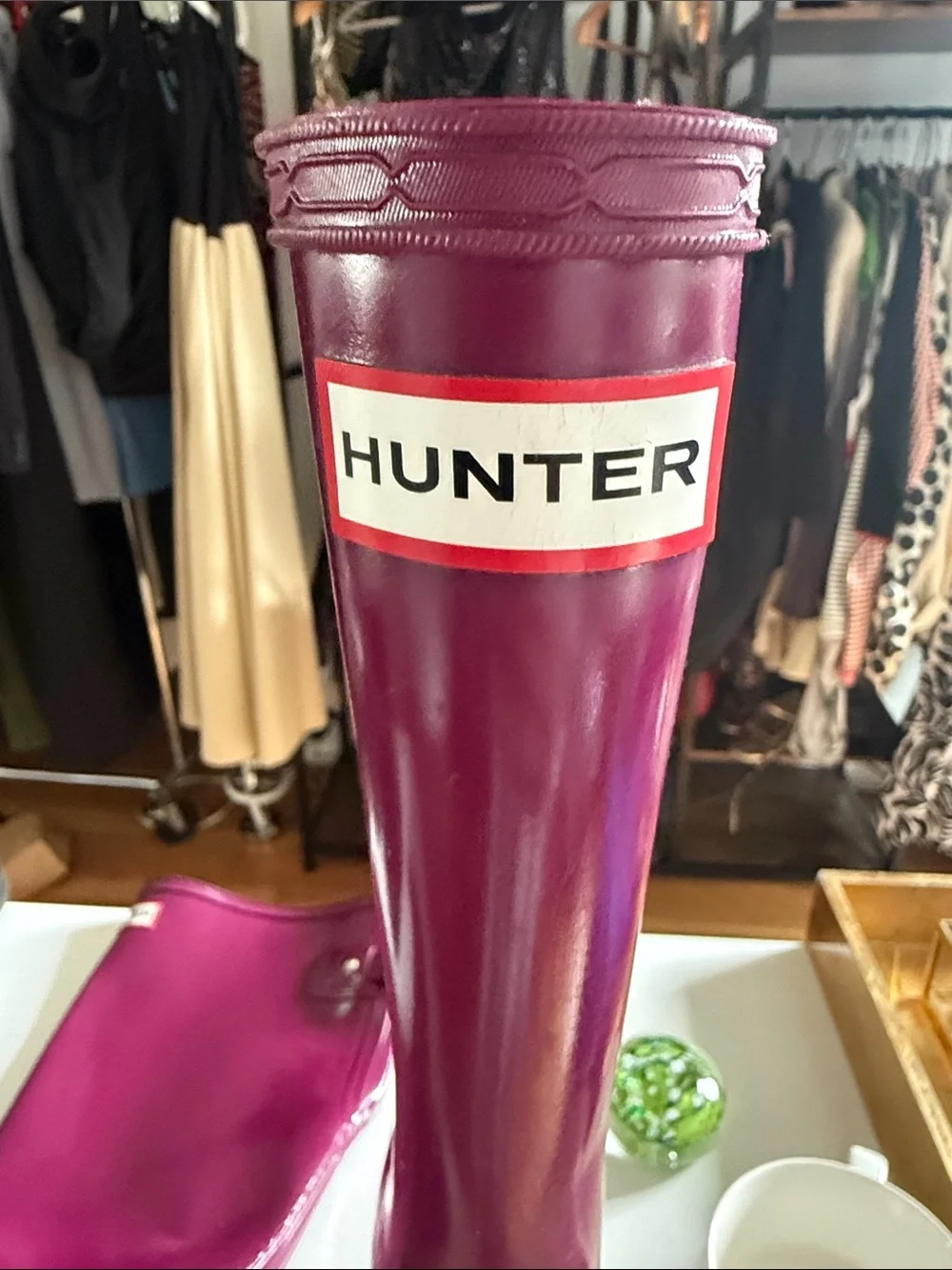 Hunter Tall Glossy Berry Rain Boots